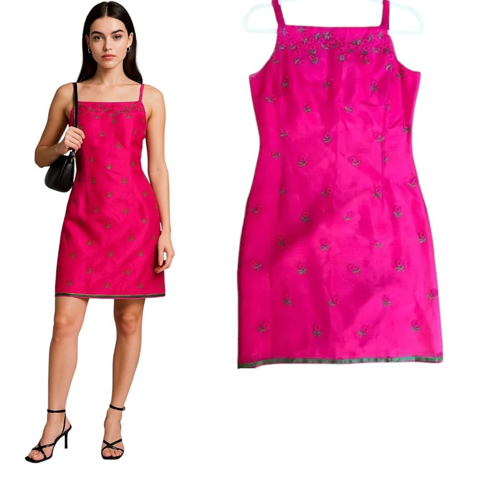 90's vintage 100% silk pink flower‎ mini cynthia howie dress 4 small petite